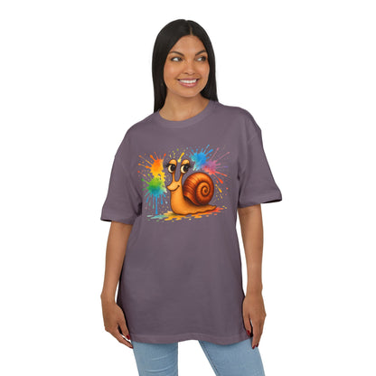 Bunte Schnecke T-Shirt (Brustprint) – Lustiges Unisex Shirt mit Farbklecks-Design für Tierfreunde & Kreative