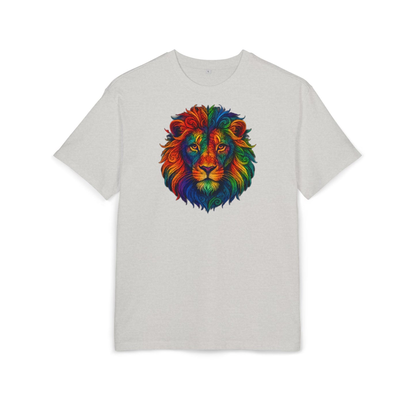 Buntes Löwen T-Shirt (Brustprint) – Psychedelisches Tiermotiv im Boho-Stil – Unisex Oversize Shirt für Kunst-, Natur- & Festival-Fans