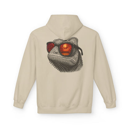 Chamäleon Hoodie Unisex (Rückenprint) – Retro Tiermotiv mit Sonnenbrille & Disco-Design – Lustiger Kapuzenpullover für Festival, Streetwear & Geschenkideen