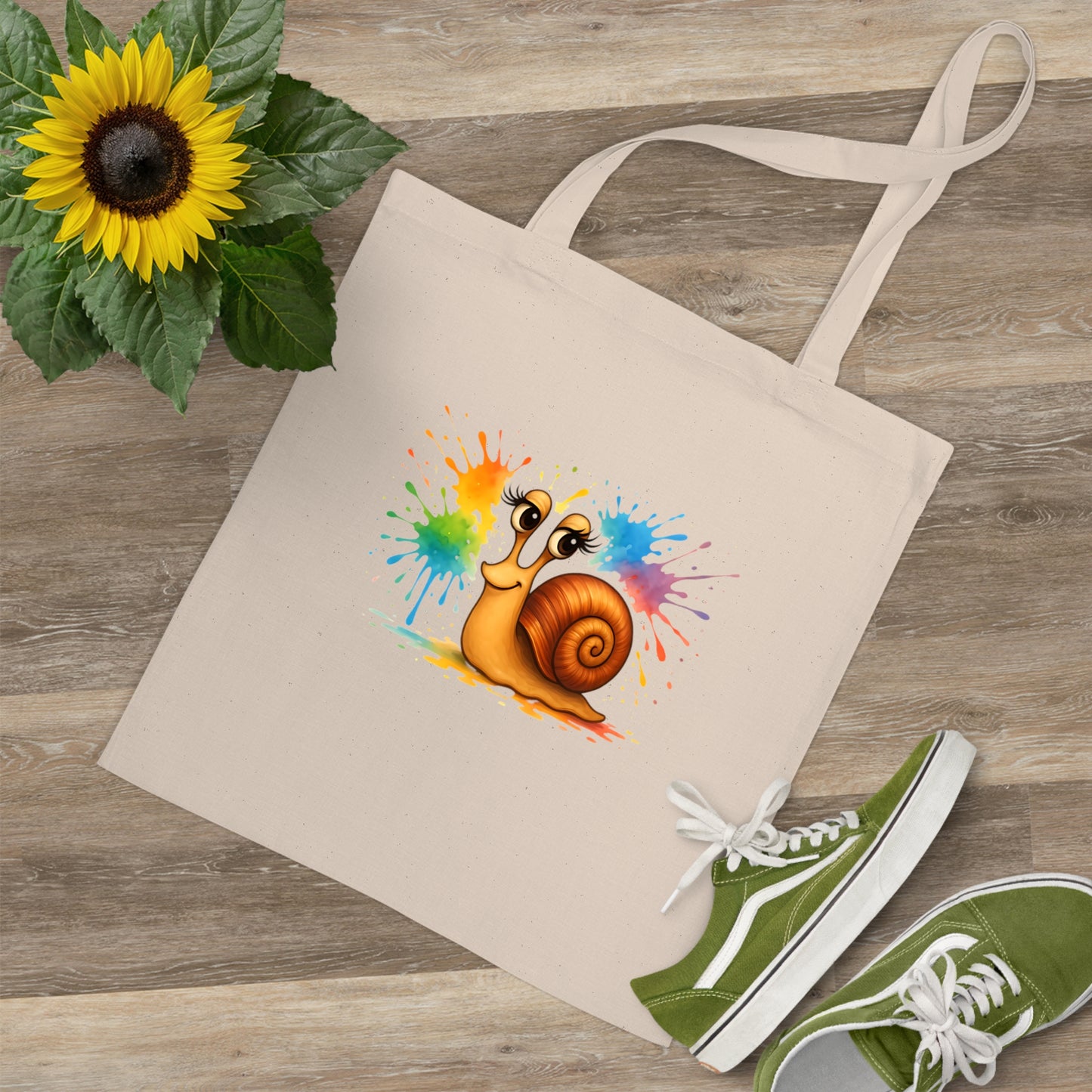 Jutebeutel mit bunter Schnecke – Lustige Unisex Baumwolltasche mit Farbklecks-Design für Alltag & Festivals