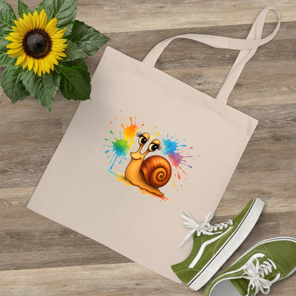 Jutebeutel mit bunter Schnecke – Lustige Unisex Baumwolltasche mit Farbklecks-Design für Alltag & Festivals