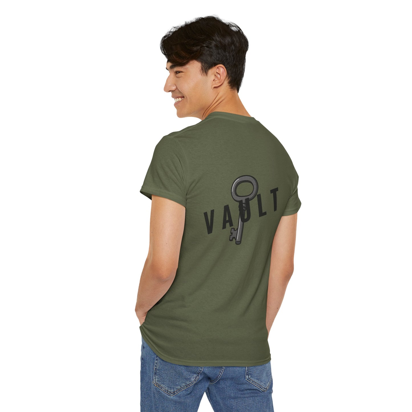 VAULT T-Shirt mit Schlüssel-Design (Rückenprint) – Unisex Heavy Cotton Tee | Nachhaltige Streetwear aus 100% Baumwolle