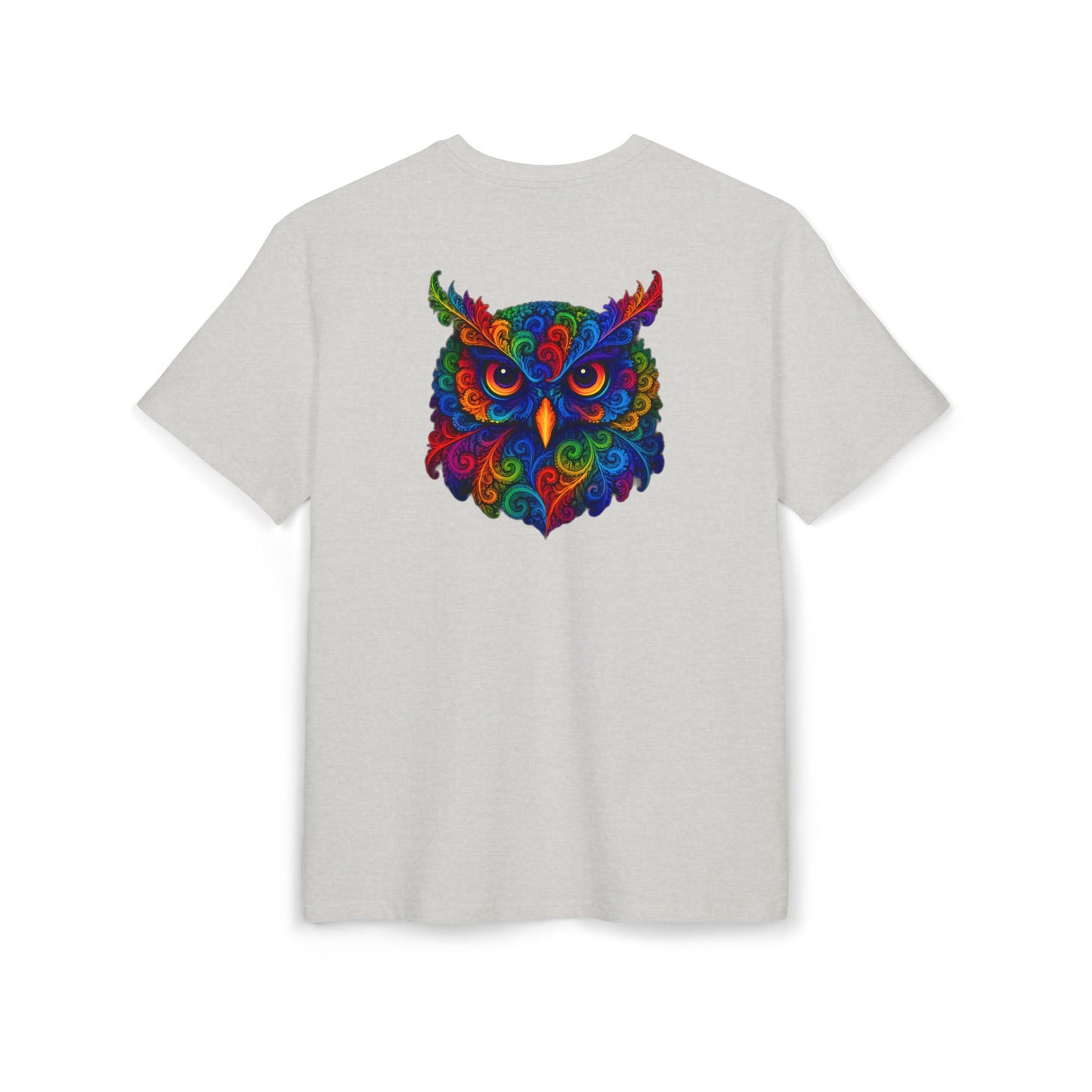 Buntes Eulen T-Shirt (Rückenprint) – Psychedelisches Tiermotiv im Boho-Stil – Unisex Shirt mit farbenfrohem, detailliertem Eulen-Design