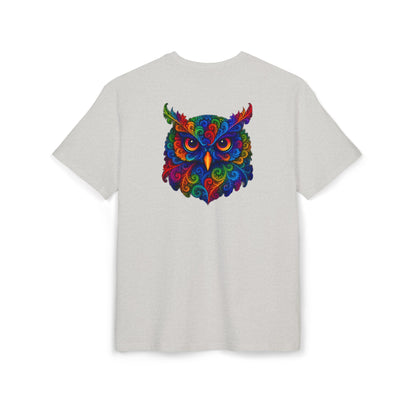 Buntes Eulen T-Shirt (Rückenprint) – Psychedelisches Tiermotiv im Boho-Stil – Unisex Shirt mit farbenfrohem, detailliertem Eulen-Design