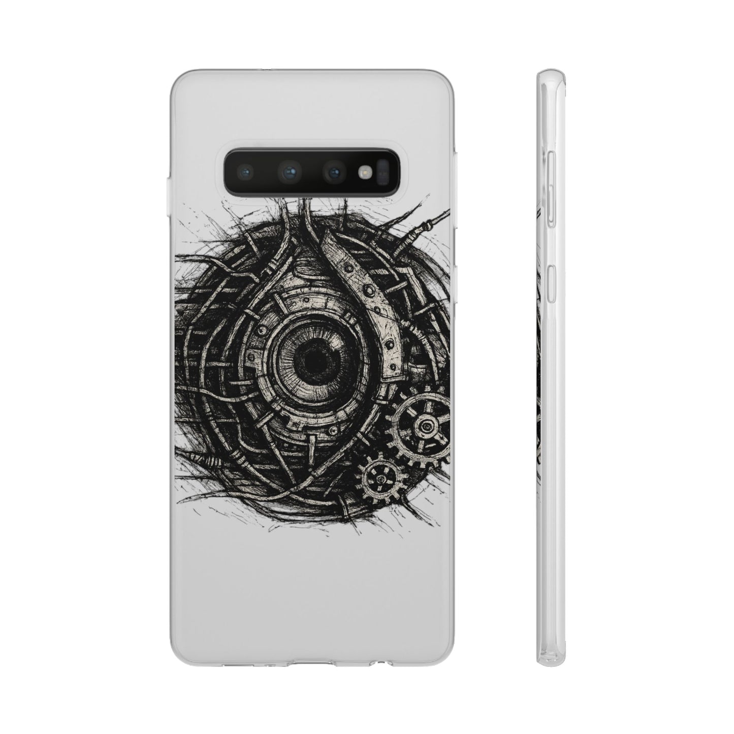 Biomechanisches Auge Handyhülle – Futuristisches Cyberpunk Design mit Zahnrädern & Kabeln | Schutzhülle für iPhone & Android