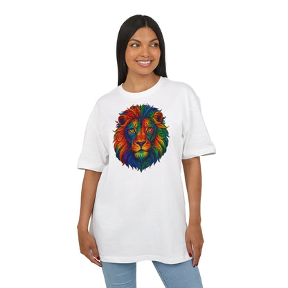 Buntes Löwen T-Shirt (Brustprint) – Psychedelisches Tiermotiv im Boho-Stil – Unisex Oversize Shirt für Kunst-, Natur- & Festival-Fans