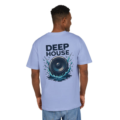 Deep House T-Shirt (Rückenprint) – Stylisches EDM Shirt mit Lautsprecher & Wasser Splash Motiv – Unisex Festival & Clubwear