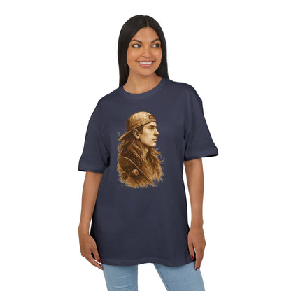 Skater Style T-Shirt (Brustprint) – Retro Kunst-Design mit Langhaar-Skater und Cap – Vintage Skateboard Look