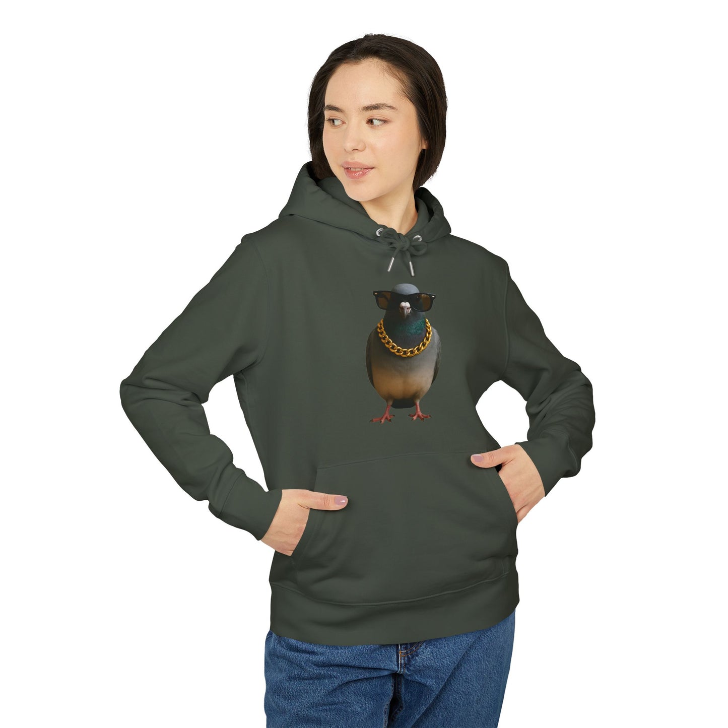Gangster Taube Hoodie (Brustprint) – Lustiger Streetstyle Kapuzenpullover mit Vogel Motiv – Oversize Unisex Hoodie für Herren & Damen