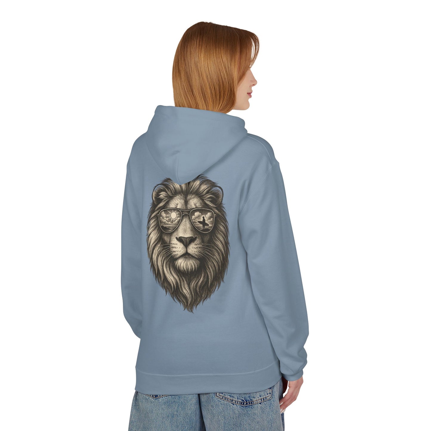 Löwe mit Sonnenbrille Hoodie (Rückenprint) – Stylischer Unisex Kapuzenpullover mit Löwenmotiv für Tierfreunde & Streetwear-Fans