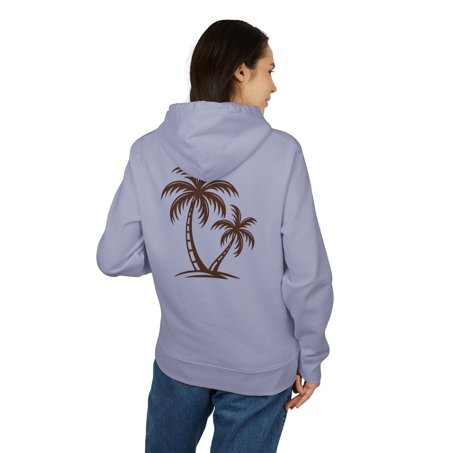 Palmen Hoodie Unisex (Rückenprint) – Tropischer Kapuzenpullover im Strand-Design | Sommerlicher Boho Look aus Baumwolle