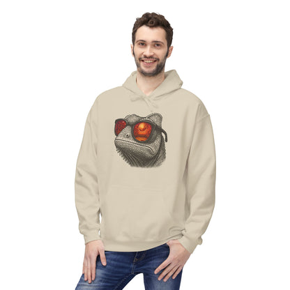 Chamäleon Hoodie Unisex (Brustprint) – Retro Tiermotiv mit Sonnenbrille & Disco-Design – Lustiger Kapuzenpullover für Festival, Streetwear & Geschenkideen