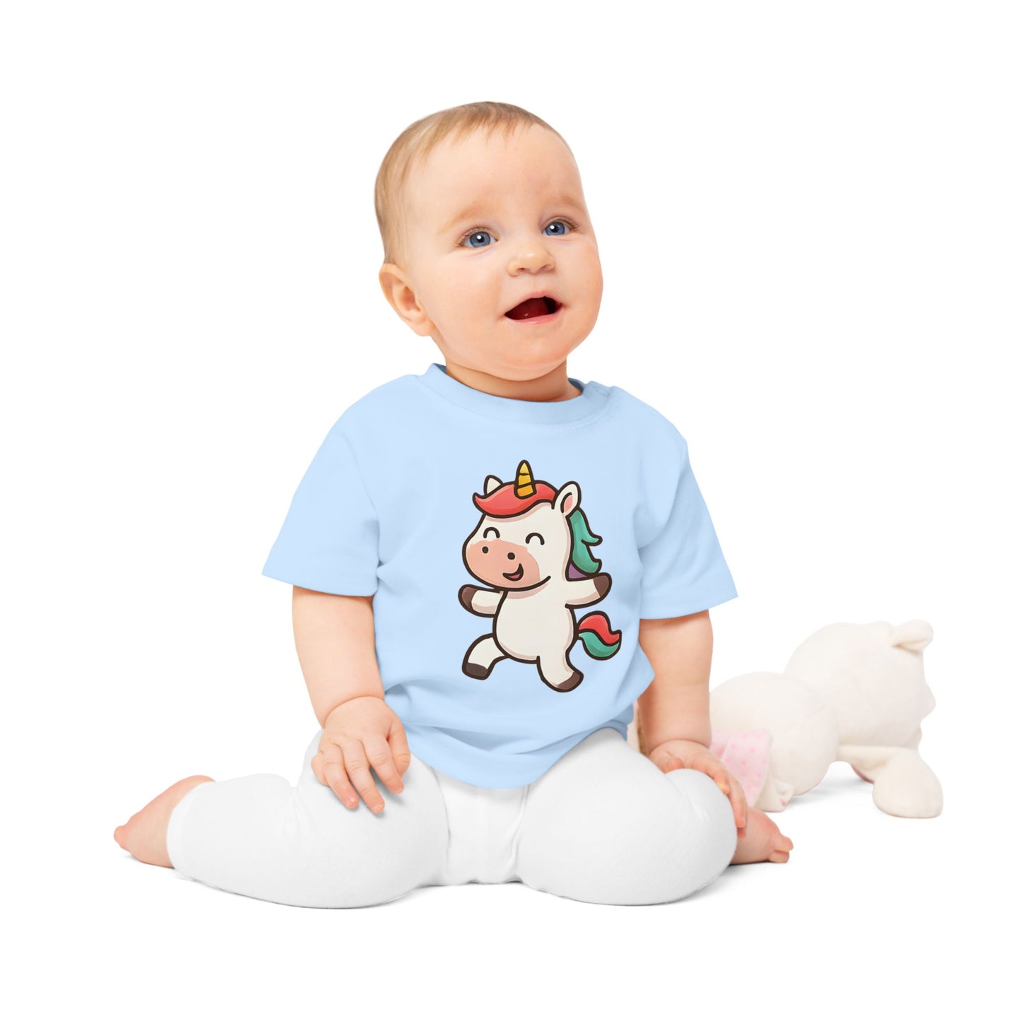 Baby T-Shirt „Happy Unicorn“ – Süßes Einhorn-Motiv, Bio-Baumwolle, nachhaltige Babybekleidung für kleine Träumer