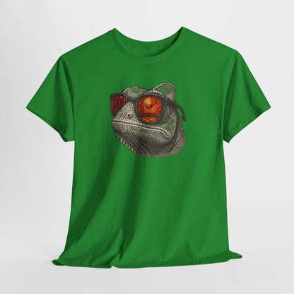 Chamäleon Disco T-Shirt (Brustprint) – Lustiges Tiermotiv mit Sonnenbrille | Retro Club Design für Tierfreunde & Festivalfans