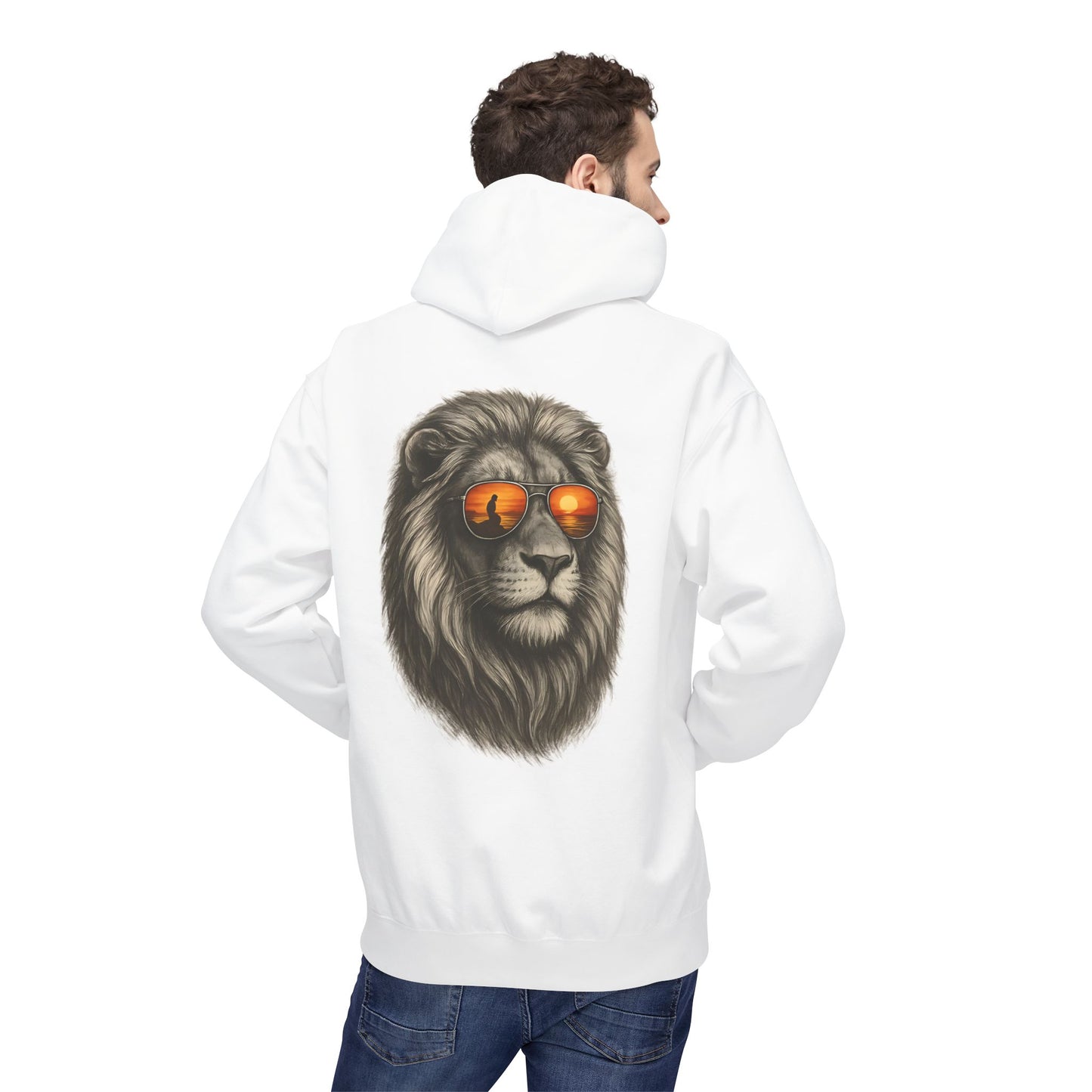 Löwen Hoodie Unisex (Rückenprint) – Stylischer Kapuzenpullover mit Sonnenbrillen-Löwe | Tiermotiv Streetwear für Damen & Herren