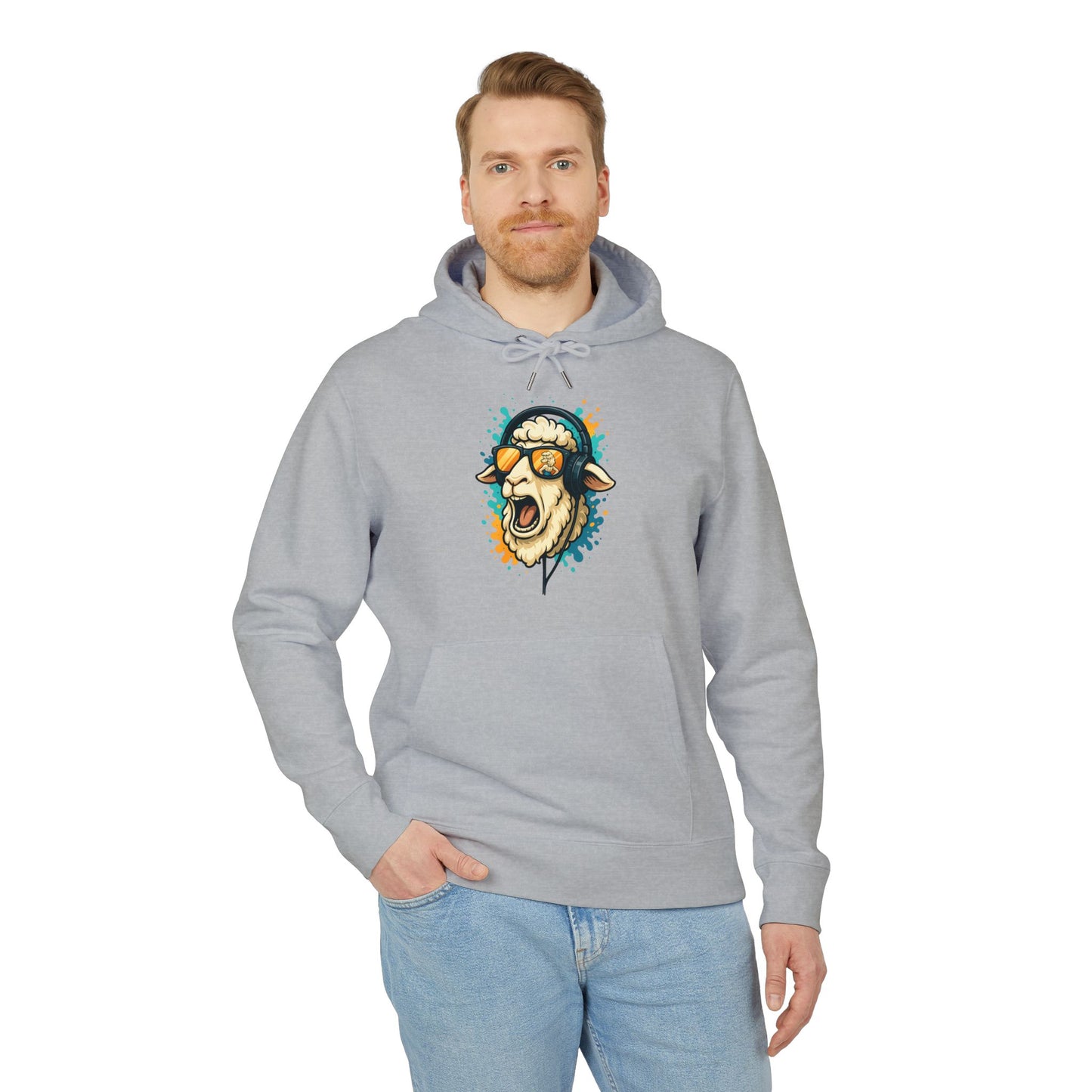 Lustiger Schaf Hoodie (Brustprint) – Unisex Kapuzenpullover mit Kopfhörer & Sonnenbrille – Musik Cartoon Streetwear für Tierfreunde