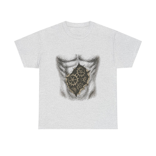 Biomechanik T-Shirt Unisex (Brustprint) – Realistisches Zahnräder-in-der-Haut Design | Steampunk & Cyborg Look für Technikfans