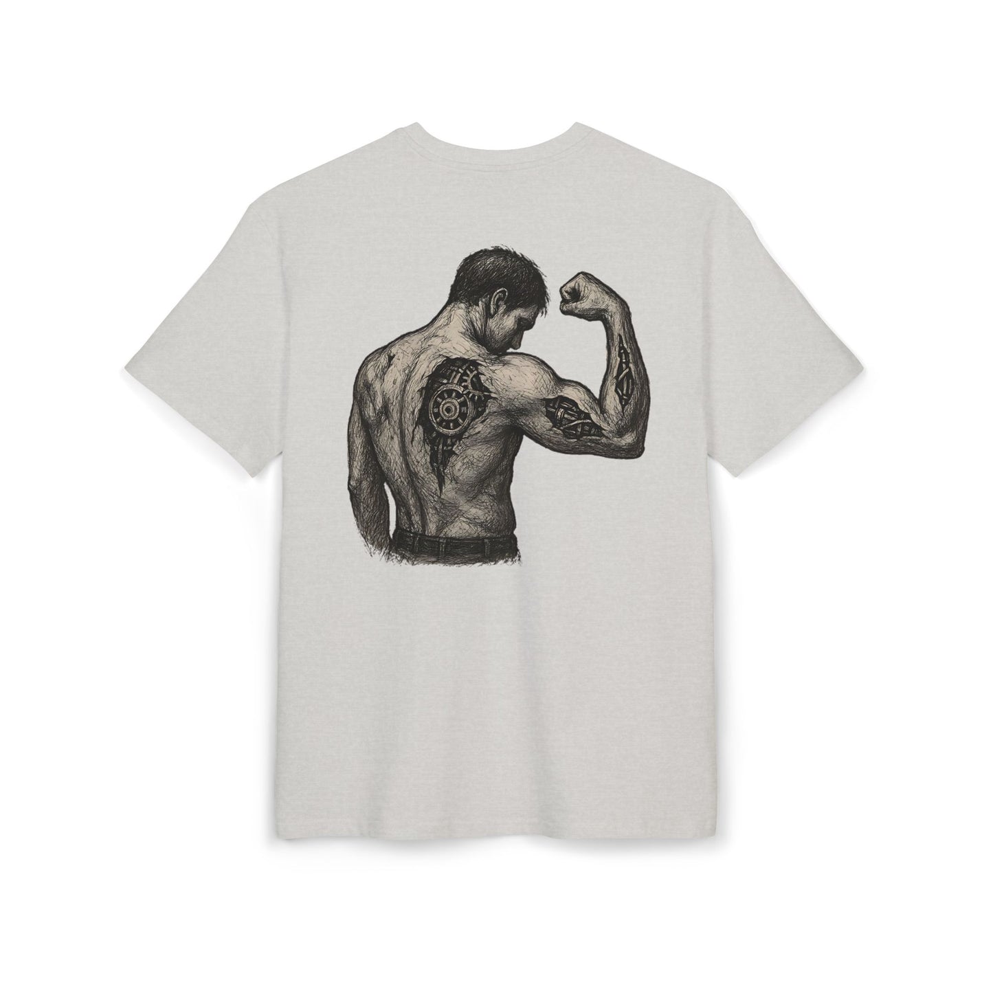 Biomechanik Muskel T-Shirt Unisex (Rückenprint) – Cyborg Body Design mit Zahnrädern & Maschinenstrukturen | Futuristisches Techwear Shirt für Fitness & Sci-Fi Fans