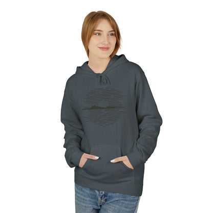 Unisex Hoodie mit Berg-Sonnenuntergang Design (Brustprint) – Minimalistischer Natur Pullover aus Baumwolle