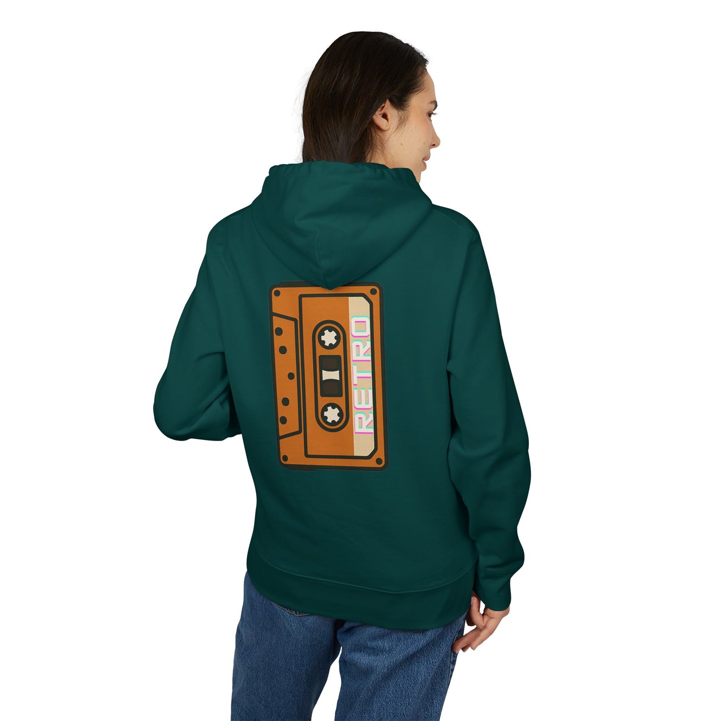 Retro Tape Hoodie (Rückenprint) – Stylischer Unisex Kapuzenpullover mit Kassettenmotiv & Schriftzug „Retro“ auf dem Rücken | Nostalgische Streetwear für Musikfans