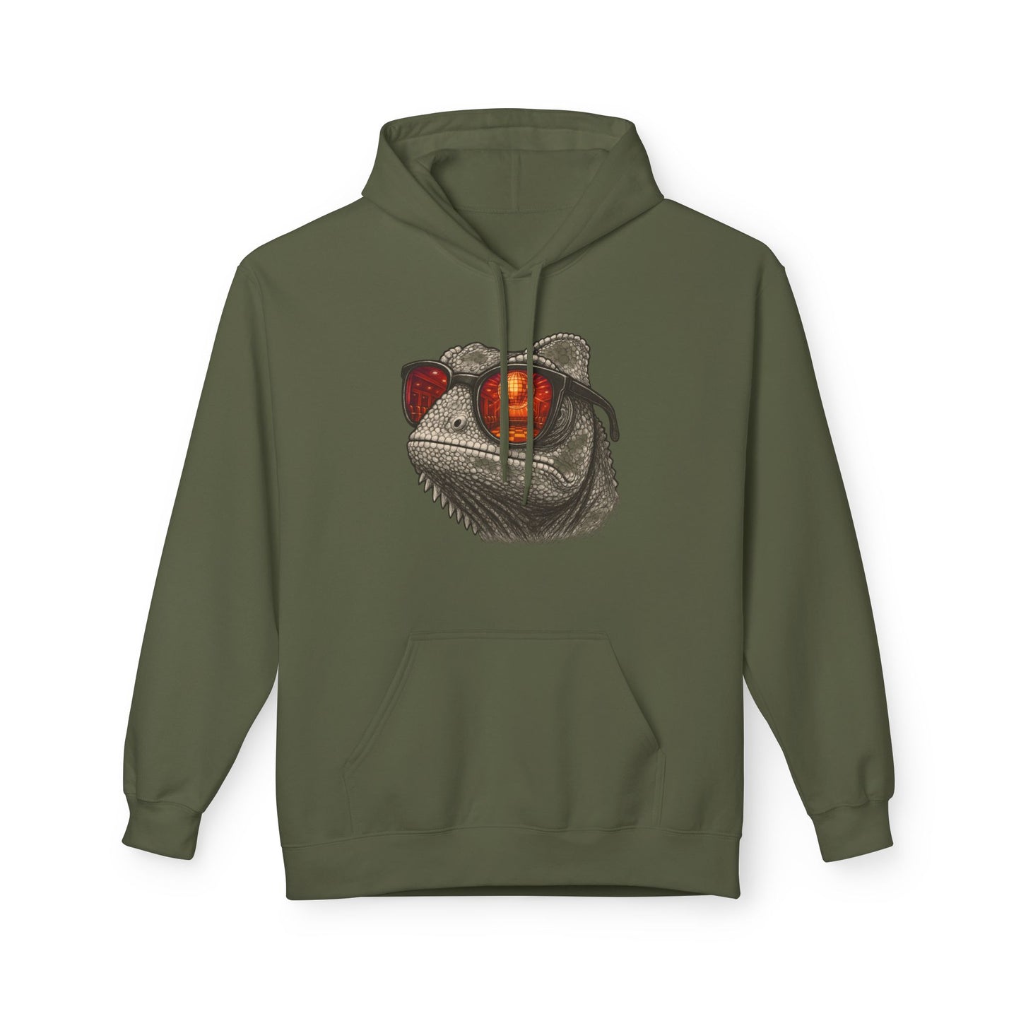 Chamäleon Hoodie Unisex (Brustprint) – Retro Tiermotiv mit Sonnenbrille & Disco-Design – Lustiger Kapuzenpullover für Festival, Streetwear & Geschenkideen