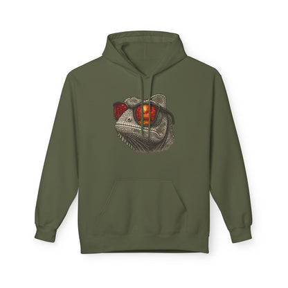 Chamäleon Hoodie Unisex (Brustprint) – Retro Tiermotiv mit Sonnenbrille & Disco-Design – Lustiger Kapuzenpullover für Festival, Streetwear & Geschenkideen