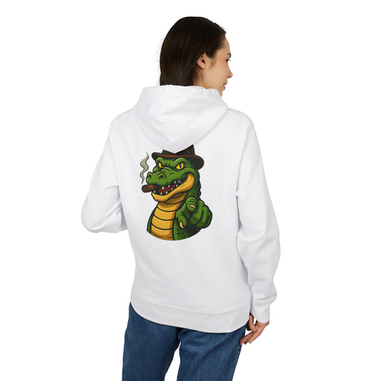 Gangster Alligator Hoodie (Rückenprint) – Cooler Unisex Kapuzenpullover mit Krokodil, Zigarre & Hut im Comic Style