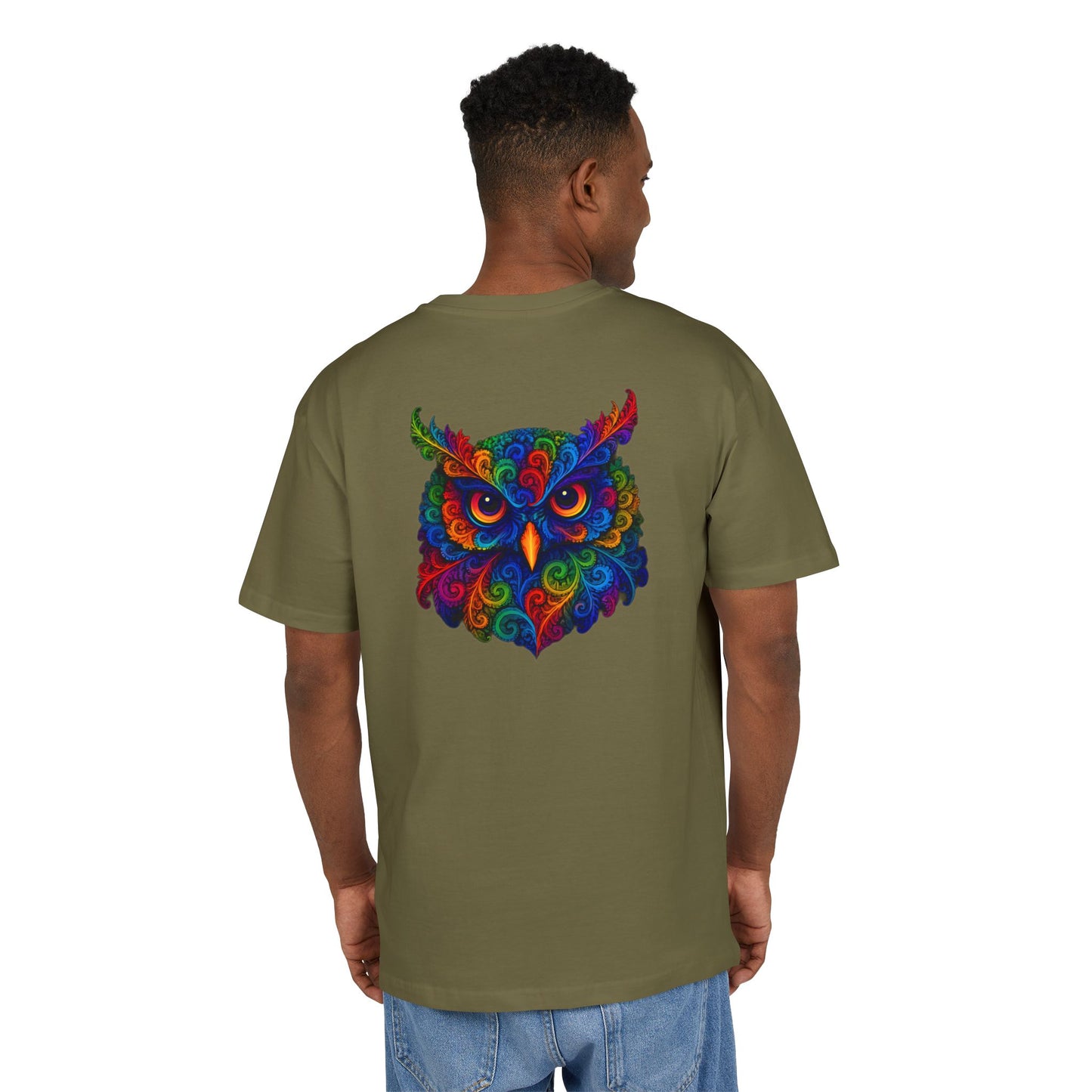 Buntes Eulen T-Shirt (Rückenprint) – Psychedelisches Tiermotiv im Boho-Stil – Unisex Shirt mit farbenfrohem, detailliertem Eulen-Design
