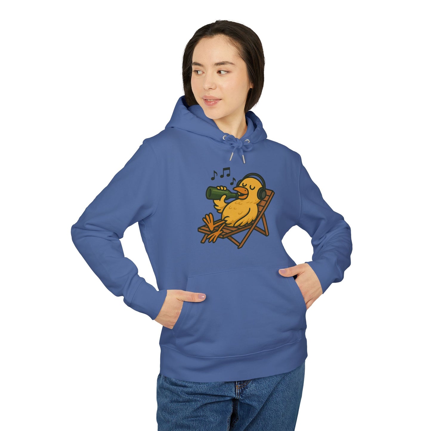 Chillente Hoodie (Brustprint) – Lustiger Unisex Kapuzenpullover mit Ente, Bier & Musik-Motiv | Perfekt für Freizeit, Festivals & Sommer