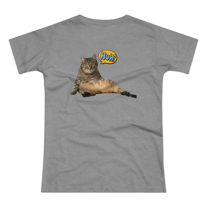 “Huh?” Katze – Lustiges Katzen T-Shirt mit Rückendruck | Für Katzenfans mit Humor