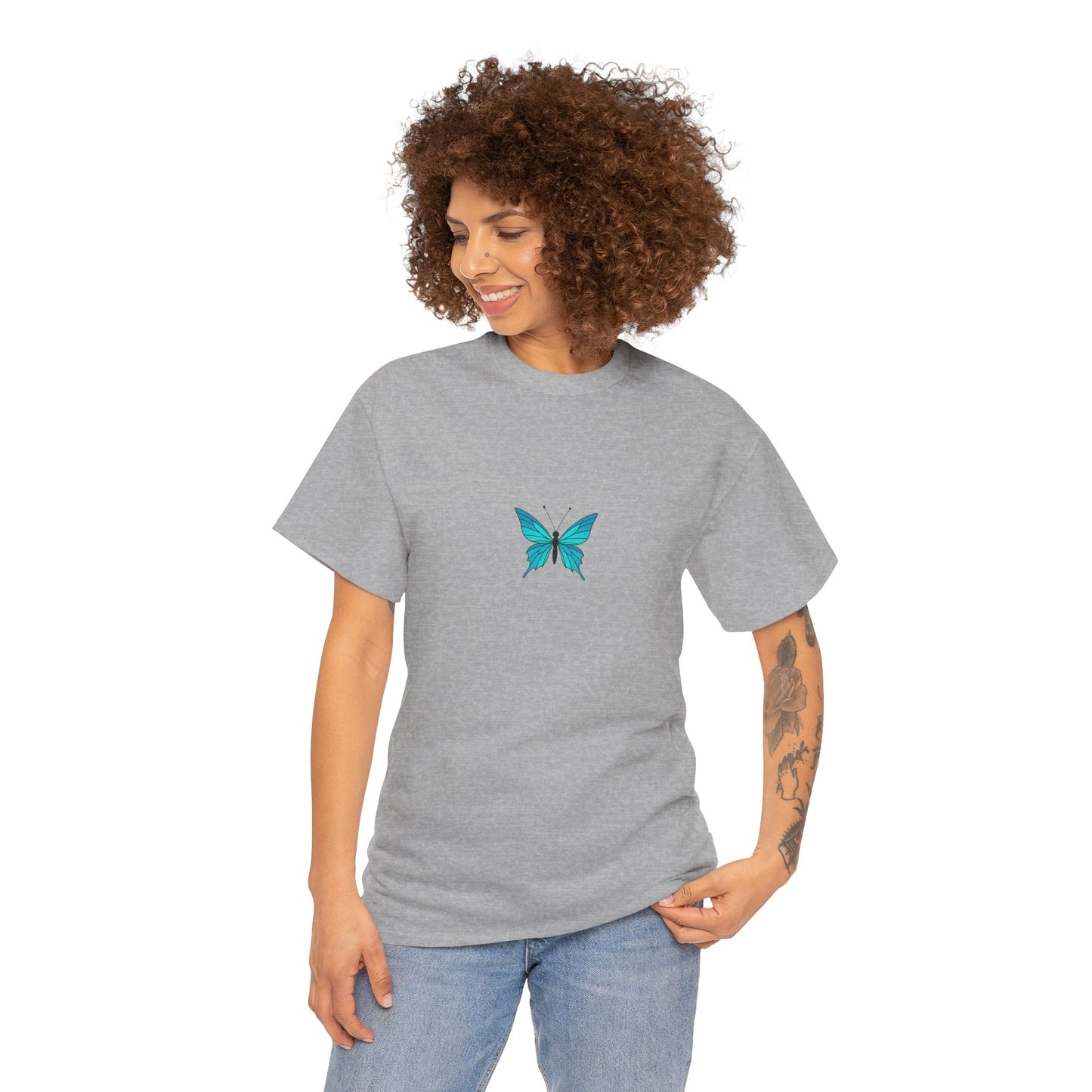 Blauer Schmetterling T-Shirt Unisex (Brustprint) – Farbintensives Butterfly Design | Natur-inspiriertes Shirt aus Baumwolle
