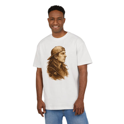Skater Style T-Shirt (Brustprint) – Retro Kunst-Design mit Langhaar-Skater und Cap – Vintage Skateboard Look