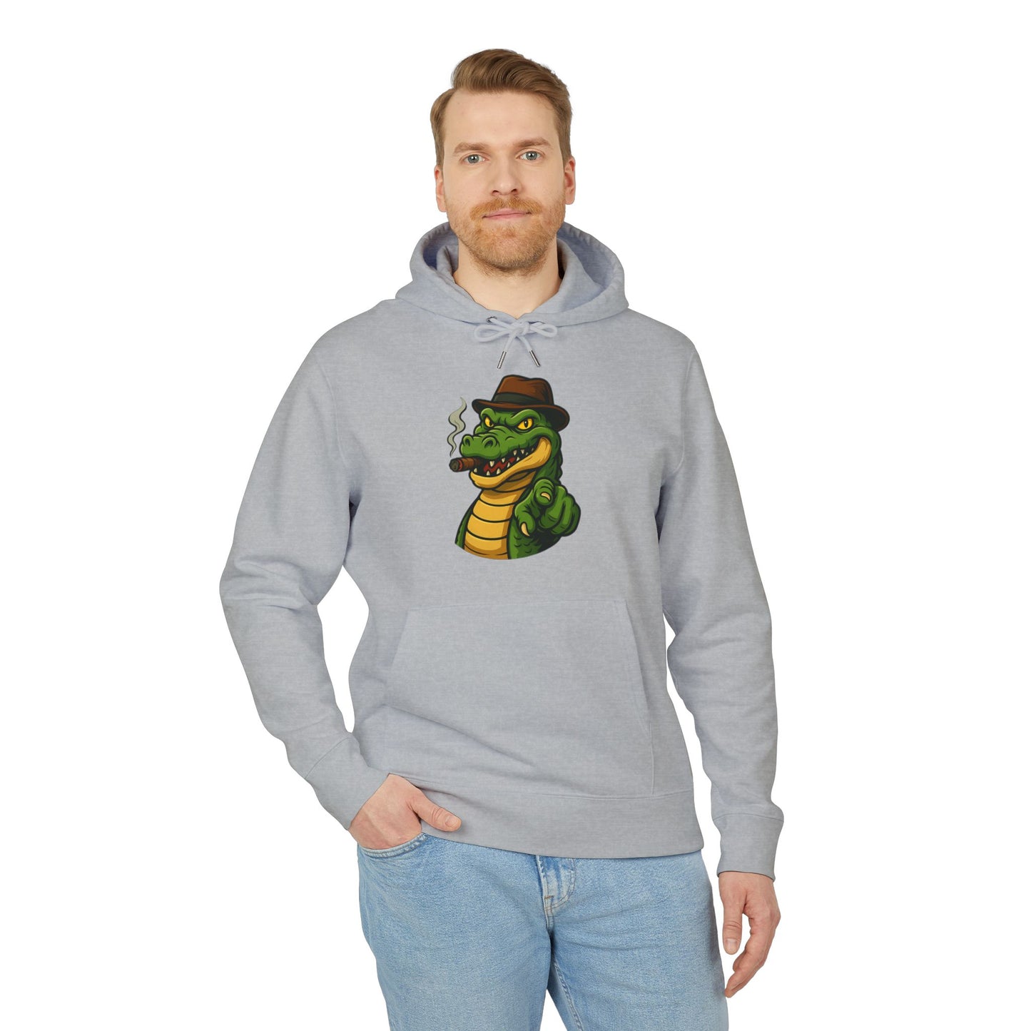 Gangster Alligator Hoodie (Brustprint) – Cooler Unisex Kapuzenpullover mit Krokodil, Zigarre & Hut im Comic Style