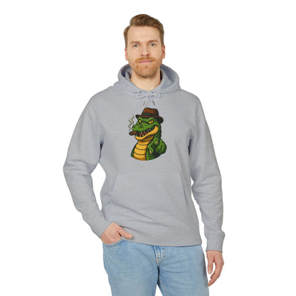 Gangster Alligator Hoodie (Brustprint) – Cooler Unisex Kapuzenpullover mit Krokodil, Zigarre & Hut im Comic Style
