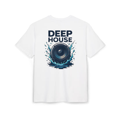 Deep House T-Shirt (Rückenprint) – Stylisches EDM Shirt mit Lautsprecher & Wasser Splash Motiv – Unisex Festival & Clubwear