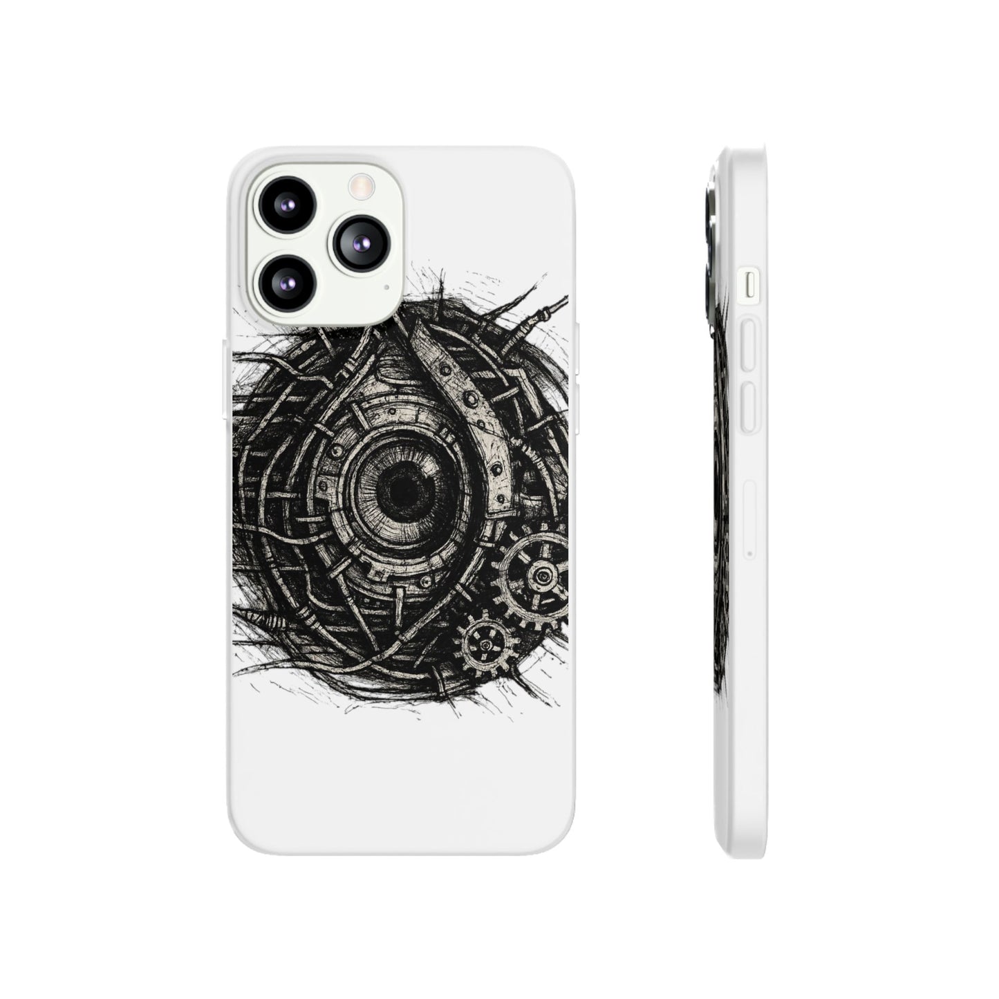 Biomechanisches Auge Handyhülle – Futuristisches Cyberpunk Design mit Zahnrädern & Kabeln | Schutzhülle für iPhone & Android