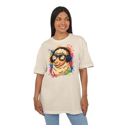 Cooles Schaf T-Shirt (Brustprint) – Lustiges Streetwear Shirt mit Kopfhörer-Schaf & Farbspritzer-Design | Unisex