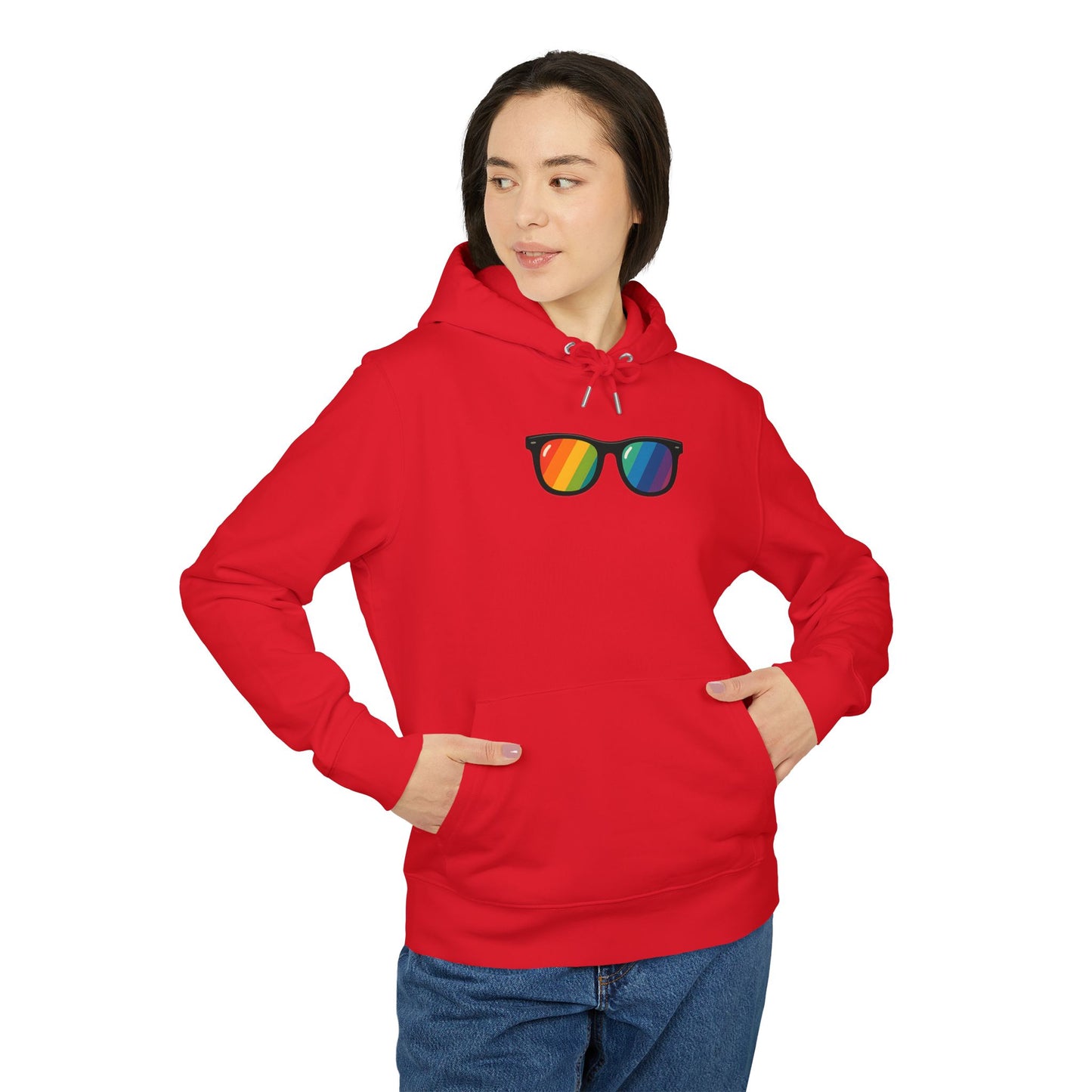 Regenbogen Sonnenbrille Hoodie (Brustprint) – Unisex Kapuzenpullover im bunten Pride Design für Festival & Streetwear