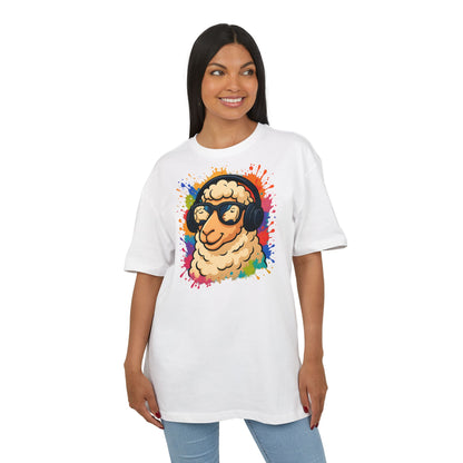 Cooles Schaf T-Shirt (Brustprint) – Lustiges Streetwear Shirt mit Kopfhörer-Schaf & Farbspritzer-Design | Unisex