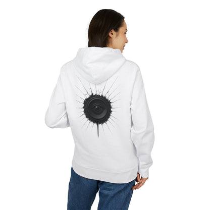 Surreal Sound Hoodie – Unisex Kapuzenpullover mit Lautsprecher-Auge Motiv im Black & White Kunststil
