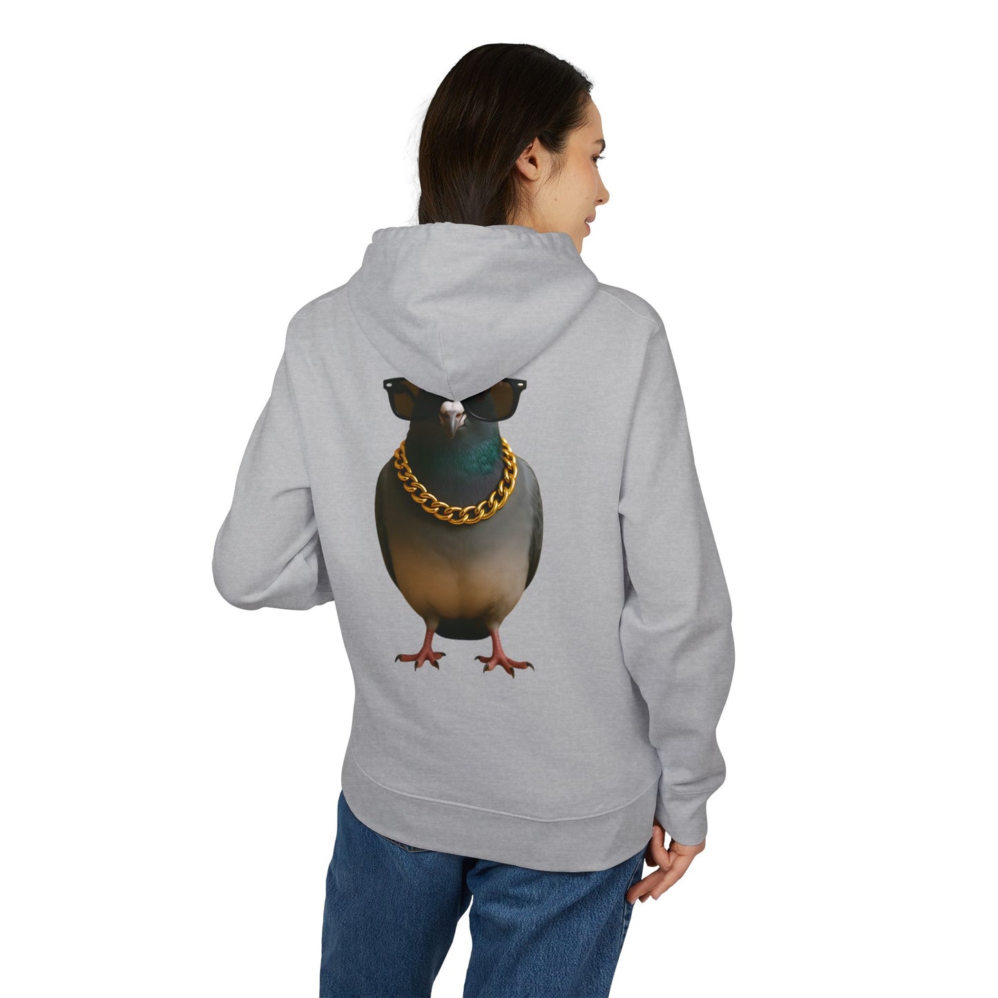 Gangster Taube Hoodie (Rückenprint) – Lustiger Streetstyle Kapuzenpullover mit Vogel Motiv – Oversize Unisex Hoodie für Herren & Damen