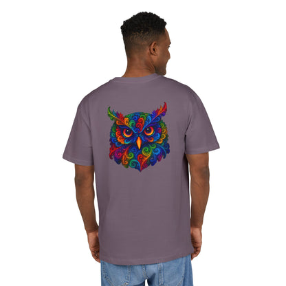 Buntes Eulen T-Shirt (Rückenprint) – Psychedelisches Tiermotiv im Boho-Stil – Unisex Shirt mit farbenfrohem, detailliertem Eulen-Design