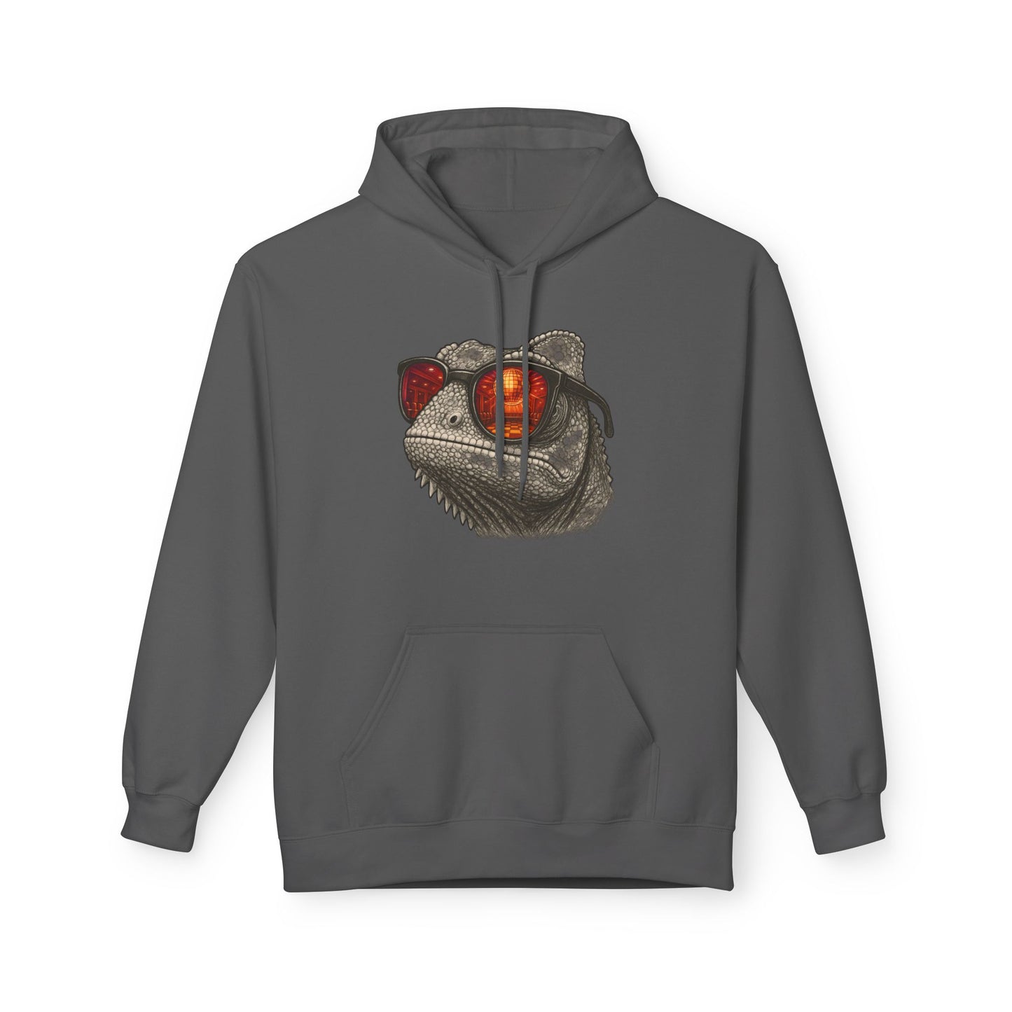 Chamäleon Hoodie Unisex (Brustprint) – Retro Tiermotiv mit Sonnenbrille & Disco-Design – Lustiger Kapuzenpullover für Festival, Streetwear & Geschenkideen