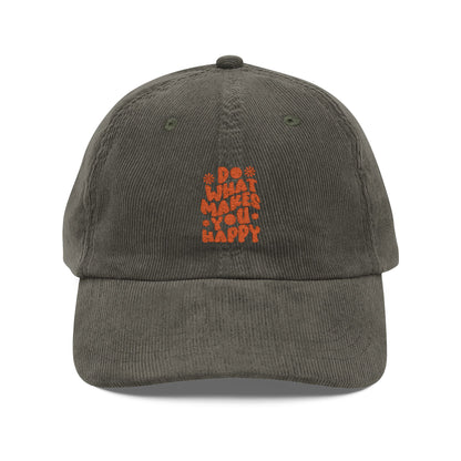 Do What Makes You Happy Cord Cap – Retro Cord Basecap mit Stickerei - Good Vibes, Gift for Friends, Relaxed Fashion
