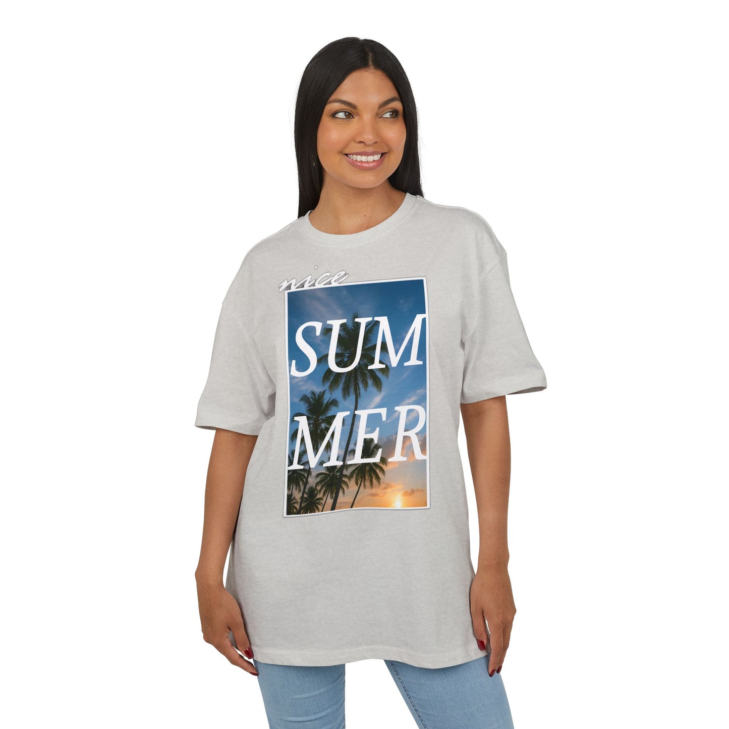 Nice Summer T-Shirt (Brustprint)– Palmendesign, Sonnenuntergang & Urlaubs-Vibes | Unisex Oversize Shirt für den Sommerlook