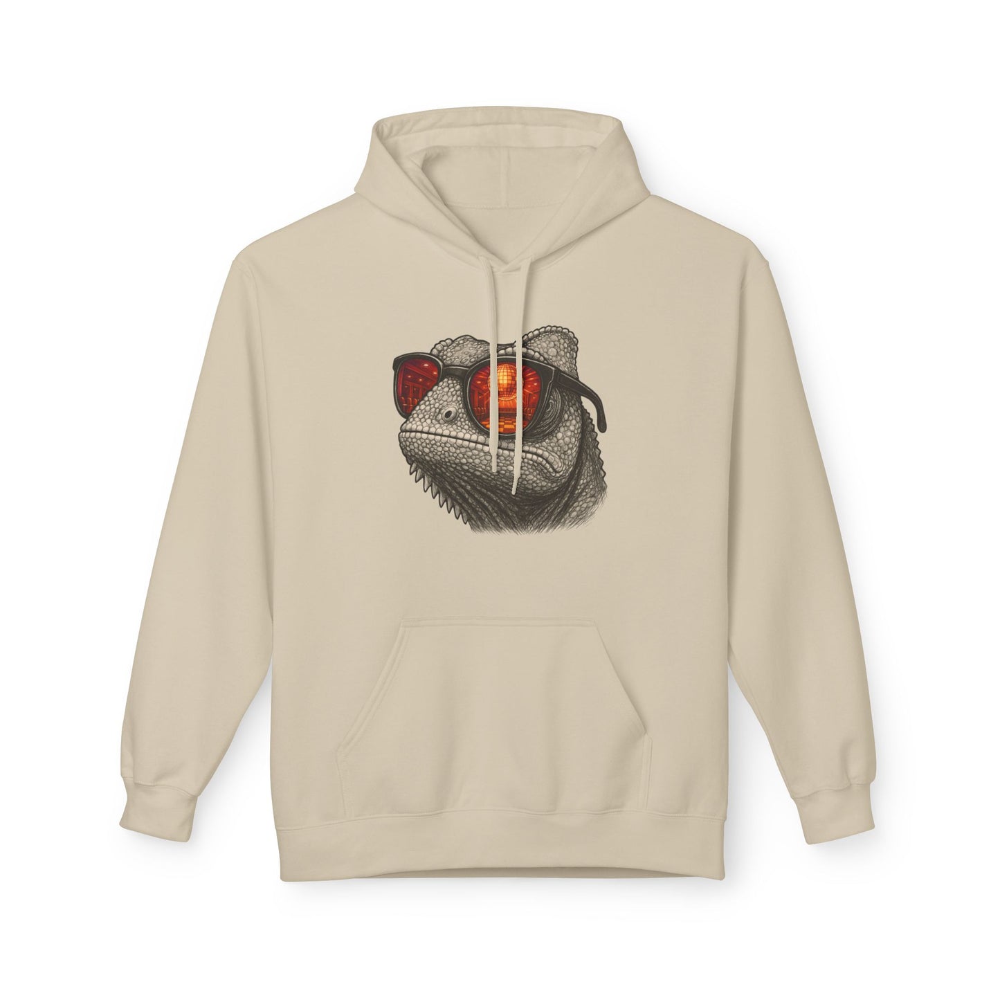 Chamäleon Hoodie Unisex (Brustprint) – Retro Tiermotiv mit Sonnenbrille & Disco-Design – Lustiger Kapuzenpullover für Festival, Streetwear & Geschenkideen