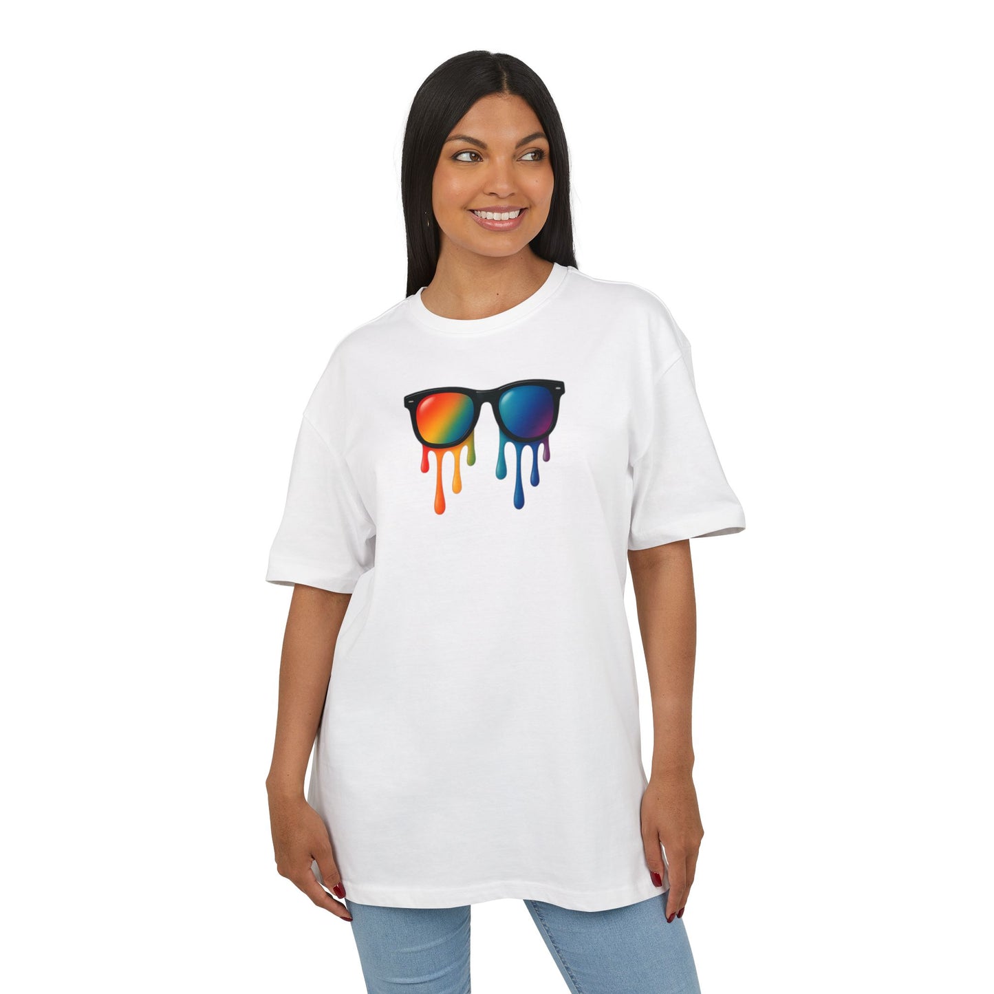 Melting Rainbow Shades T-Shirt (Brustprint) – Stylisches Unisex Shirt mit bunter Sonnenbrille & Farbverlauf | Cooles Sommer & Festival Design