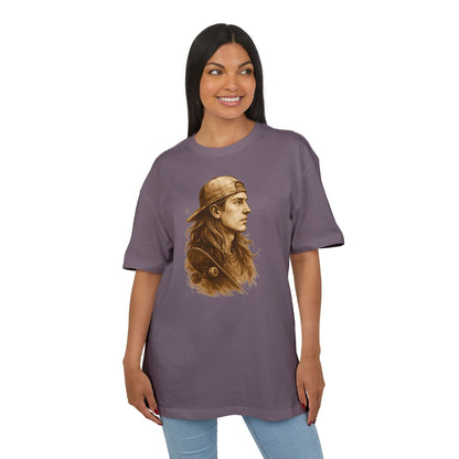 Skater Style T-Shirt (Brustprint) – Retro Kunst-Design mit Langhaar-Skater und Cap – Vintage Skateboard Look