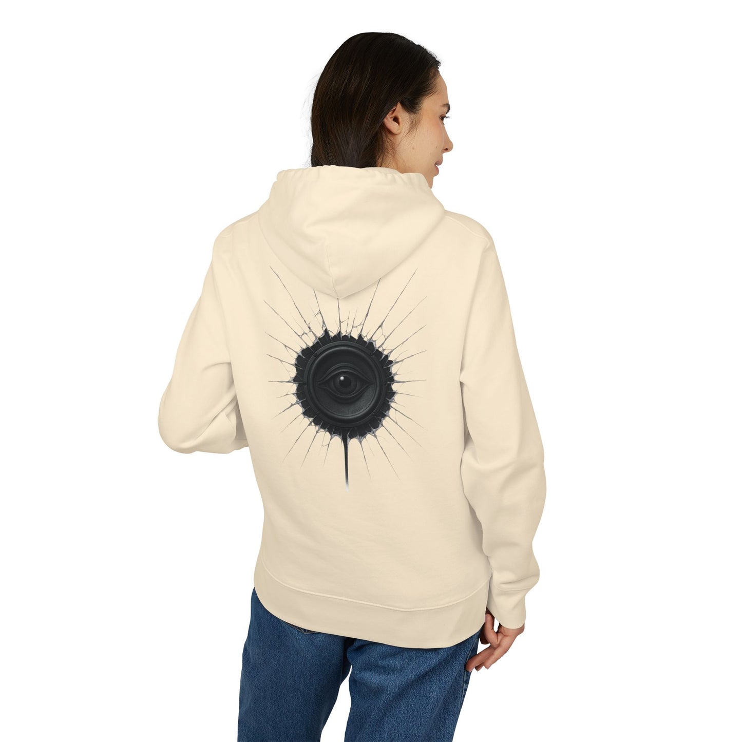 Surreal Sound Hoodie – Unisex Kapuzenpullover mit Lautsprecher-Auge Motiv im Black & White Kunststil