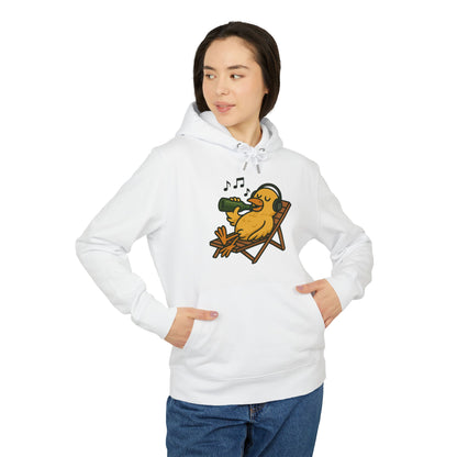 Chillente Hoodie (Brustprint) – Lustiger Unisex Kapuzenpullover mit Ente, Bier & Musik-Motiv | Perfekt für Freizeit, Festivals & Sommer